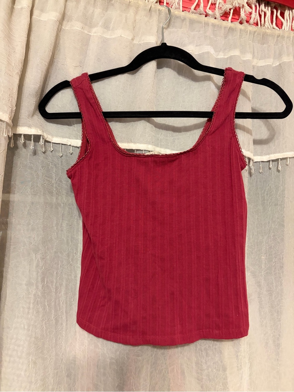 Active USA Ribbed Scoop Tank Top - Deep Red